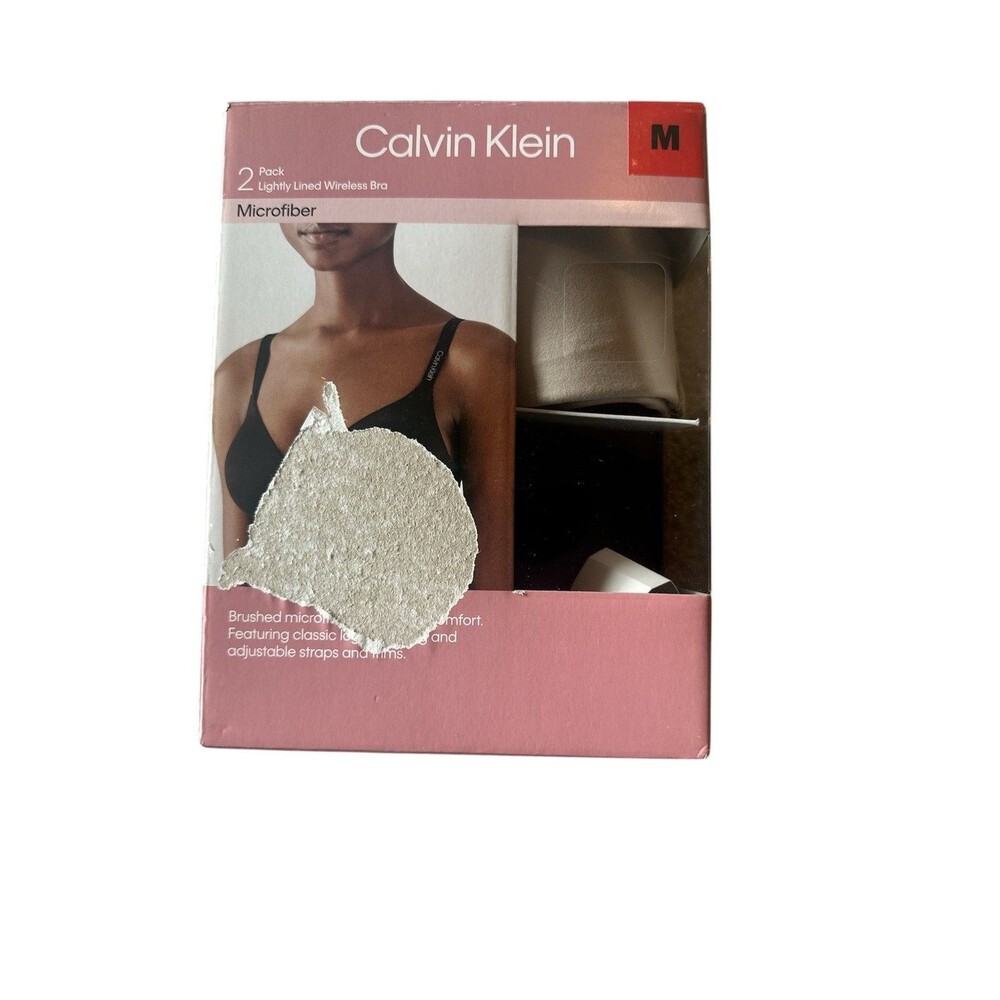 Calvin Klein 2 Pack Women's M Lightly Lined Wireless Bras Medium Black Beige